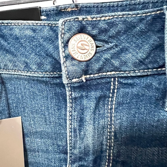 7 For All Mankind Blue Distressed mid rise stretch Jean Shorts 4 - Picture 3 of 9